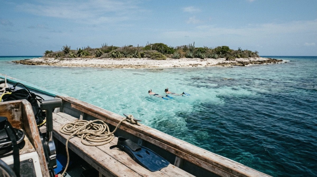 Klein Bonaire seen from a snorkel boat on the two-stop Bonaire snorkeling tour in the marine park